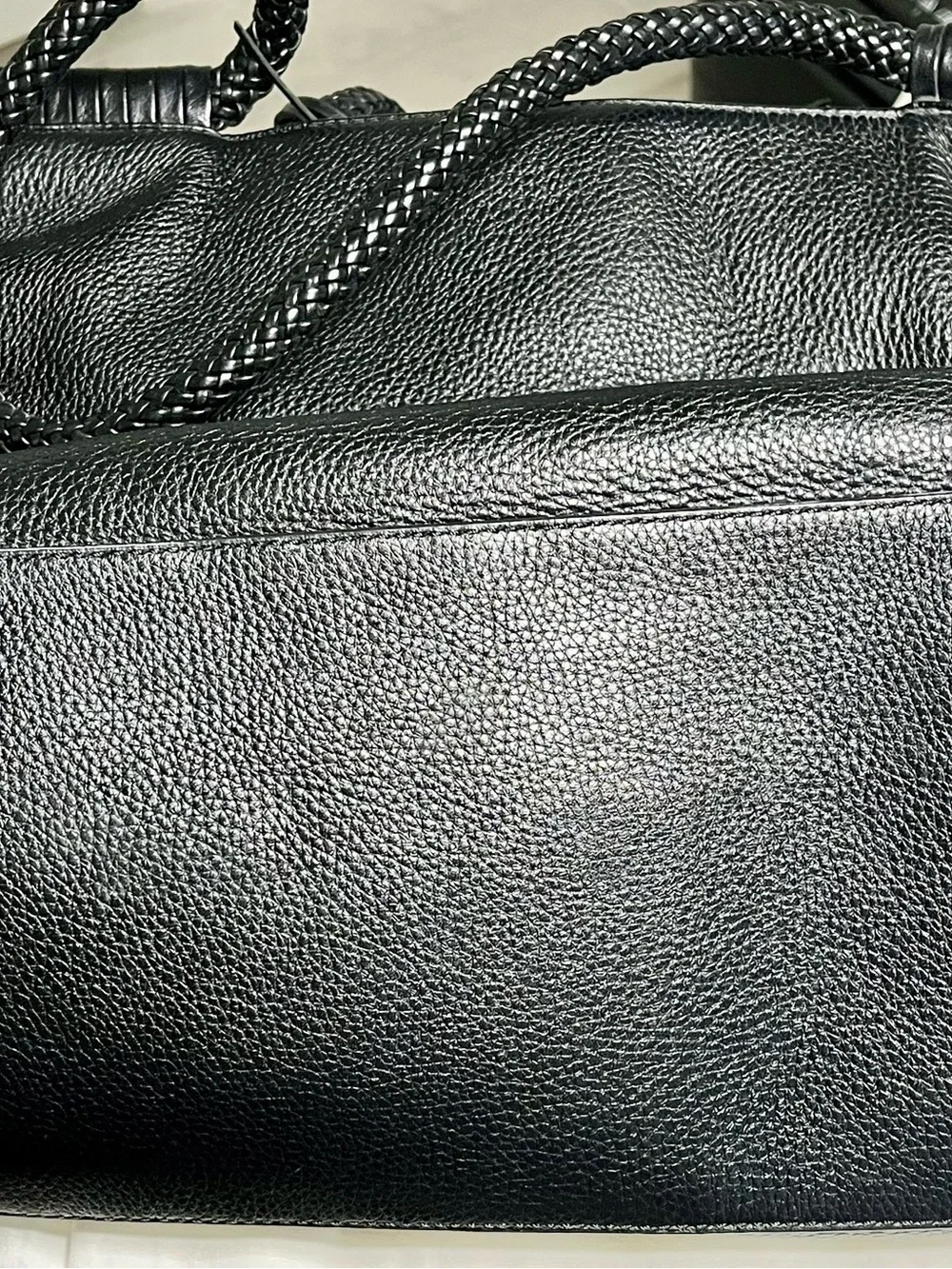 Tory Burch Black Pebbled Leather Braided-Handle Tote with Magnetic Closure